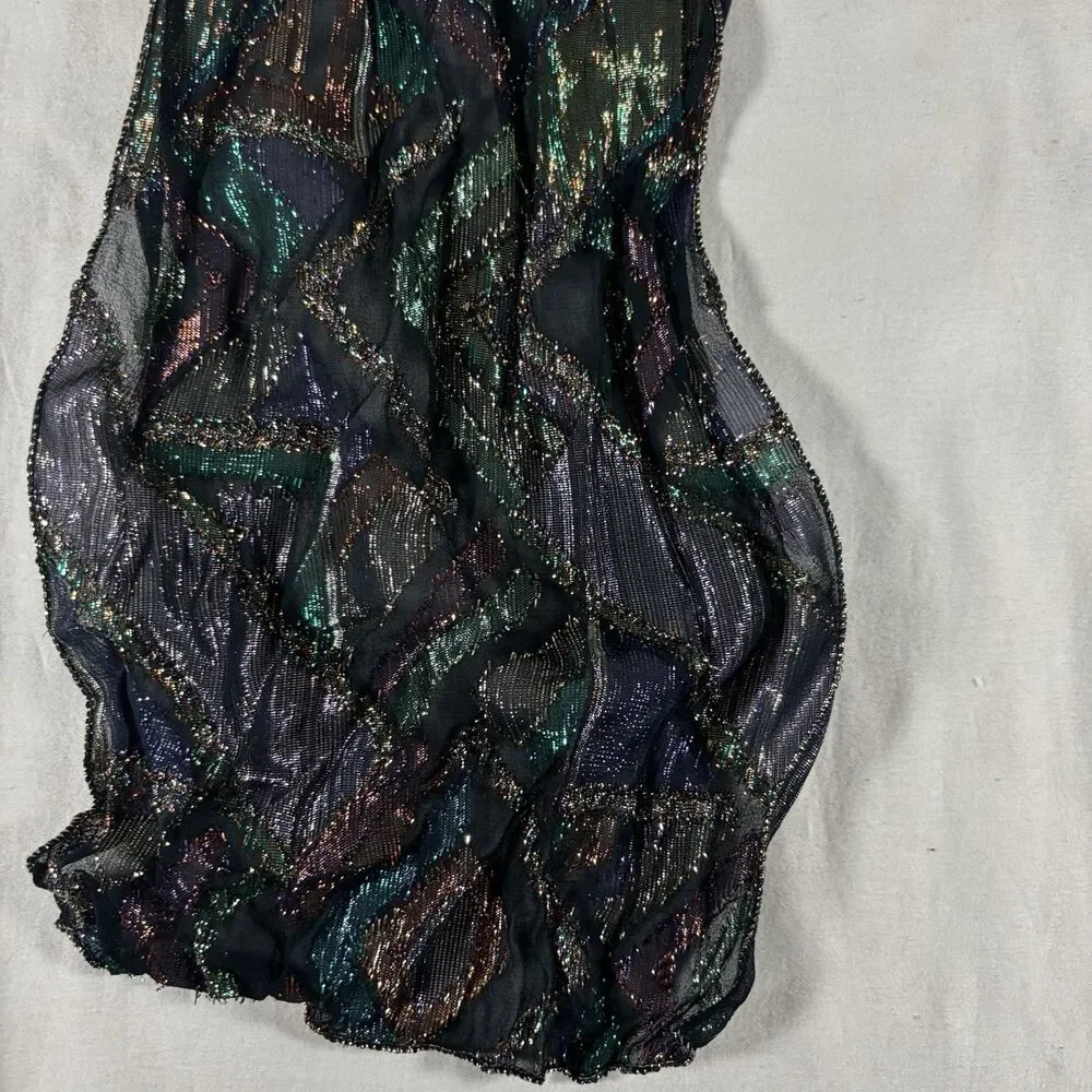 Gold Lace Triangle Shawl and Metallic Print Scarf Lot of 2